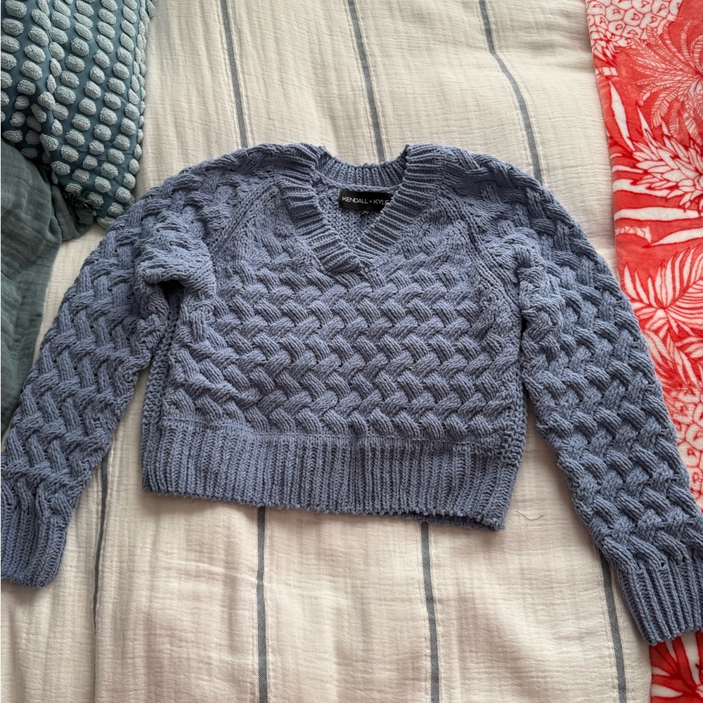 Kendall + Kylie knit cropped blue sweater